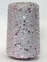 Пряжа с пайетками 10119 нить светло-серая, пайетка сиреневая глянец (98% хлопок, 2% полиамид) 120 м/50 гр 